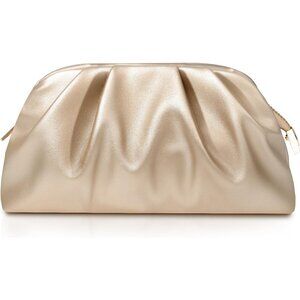 Convertible Pleated Evening Clutch - Chic Champagne Gold Bag for Galas and Proms